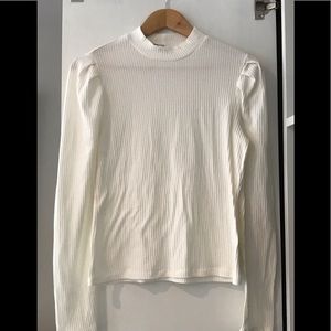 Ribbed Ivory Puffy Sleeve Turtleneck Sweater